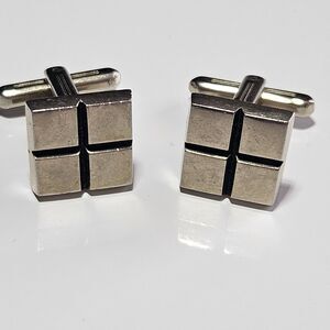Vintage Hickok Cuff Links Set Silver Tone With Black Square